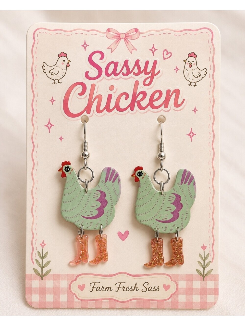 Yee Haw Cowgirl Boot Dancing Chicken Fun Jewelry Hypoallergenic Earrings